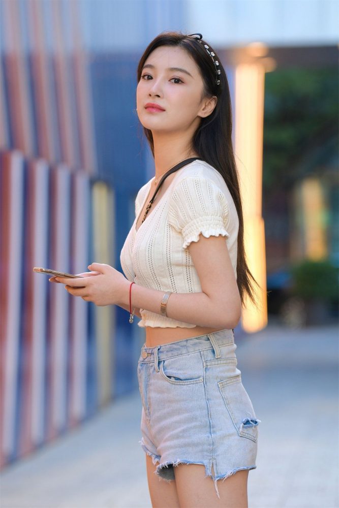 PJP137P魂魂作品_户外_牛仔热裤_清爽洁白的美女_街拍写真_137P-街头图